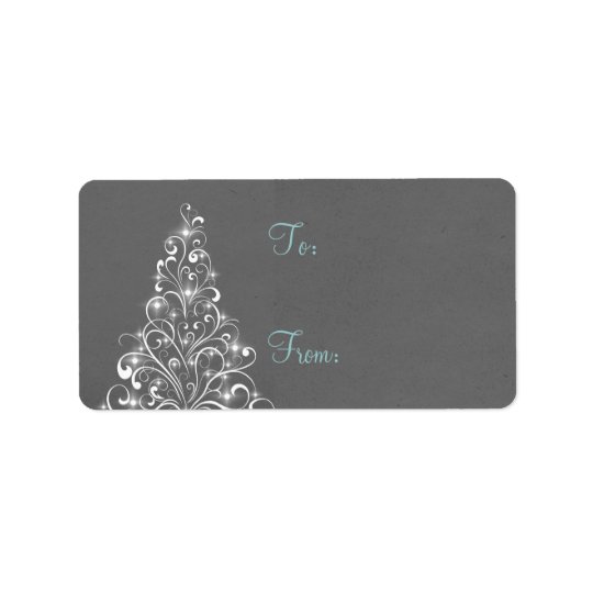 Sparkly Holiday Tree Gift Tags, Grey Address Label