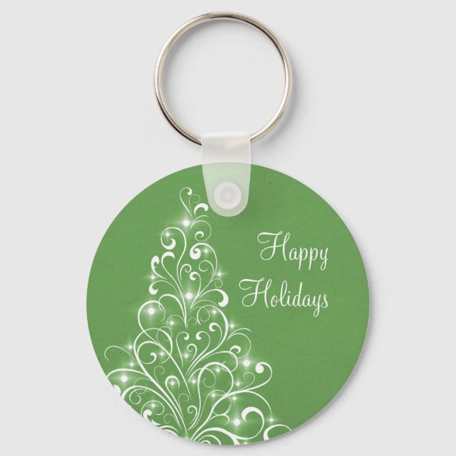 Sparkly Holiday Tree Keychain, Green Key Ring (Front)
