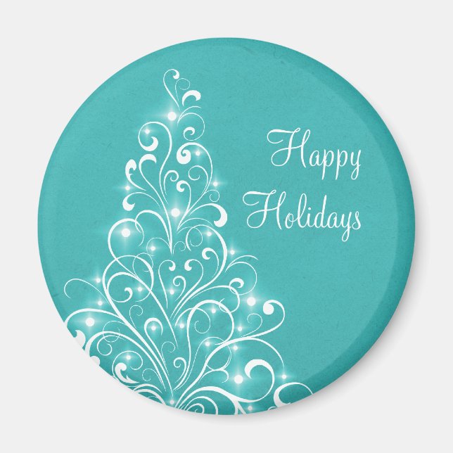 Sparkly Holiday Tree Magnet, Aqua Magnet (Front)