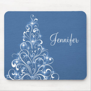 Sparkly Holiday Tree Mousepad, Blue Mouse Pad