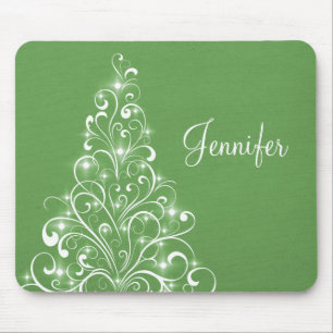 Sparkly Holiday Tree Mousepad, Green Mouse Pad