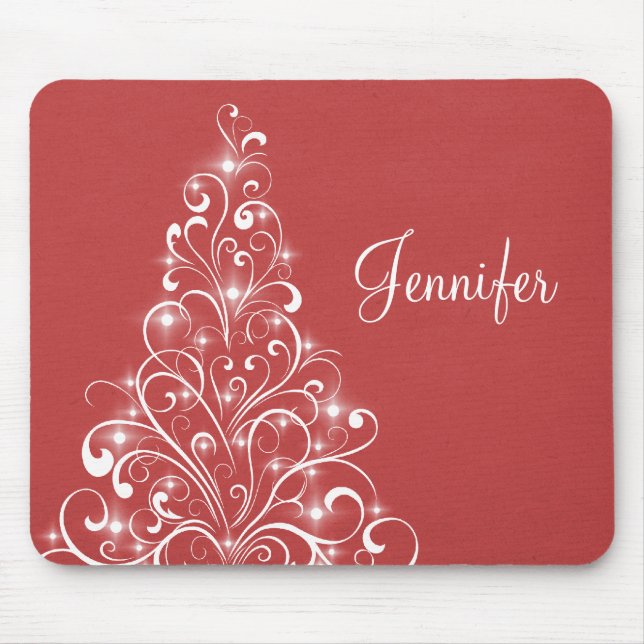 Sparkly Holiday Tree Mousepad, Red Mouse Pad (Front)