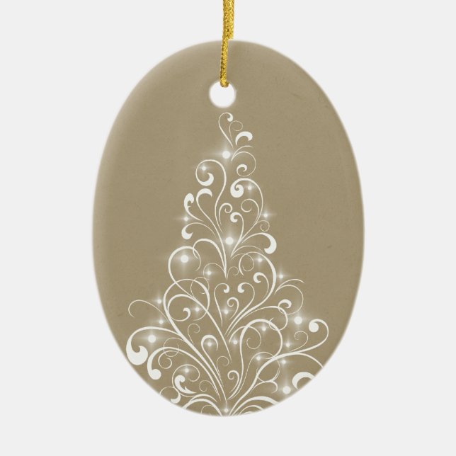 Sparkly Holiday Tree Oval Ornament, Latte Ceramic Ornament (Front)