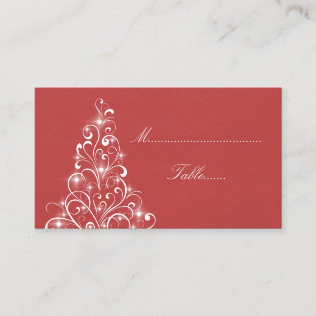 Sparkly Holiday Tree Place Card, Red Place Card (Front)