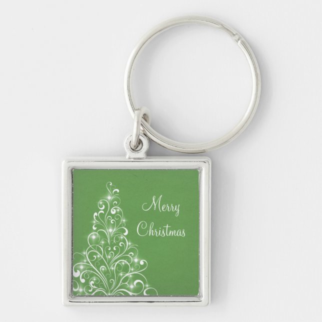 Sparkly Holiday Tree Premium Keychain, Green Key Ring (Front)
