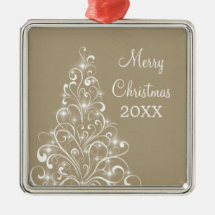 Sparkly Holiday Tree Premium Ornament, Latte Metal Tree Decoration