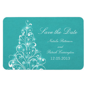 Sparkly Holiday Tree Save the Date Magnet, Aqua Magnet
