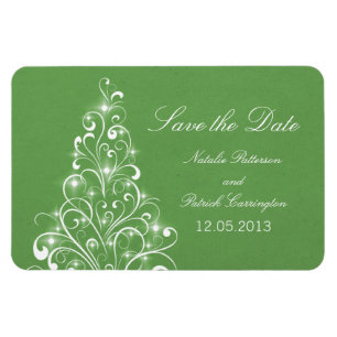 Sparkly Holiday Tree Save the Date Magnet, Green Magnet