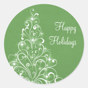 Sparkly Holiday Tree Stickers, Green Classic Round Sticker