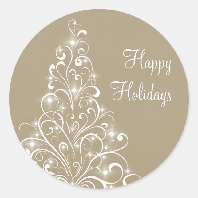 Sparkly Holiday Tree Stickers, Latte Classic Round Sticker (Front)