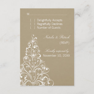 Sparkly Holiday Tree Wedding RSVP Card, Latte Card