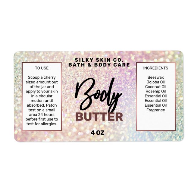 Sparkly Holographic Body Butter Labels (Front)