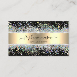 Sparkly Holographic Glitter Diamonds Gold Black Calling Card