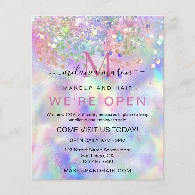 Sparkly Holographic Glitter Elegant Makeup Artist Flyer (Front)