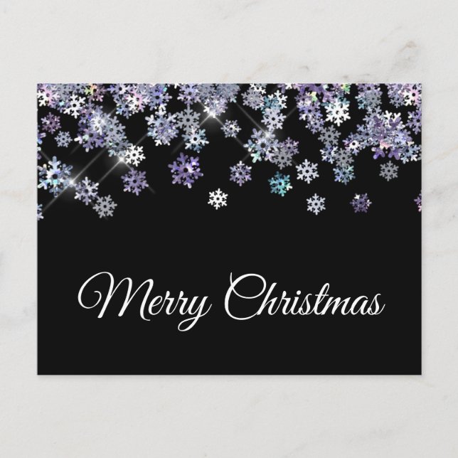 Sparkly Holographic Snowflakes Merry Christmas Postcard (Front)