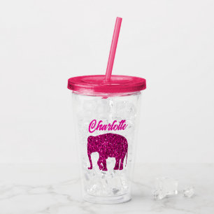 Sparkly hot pink Elephant faux sparkle Your name Acrylic Tumbler