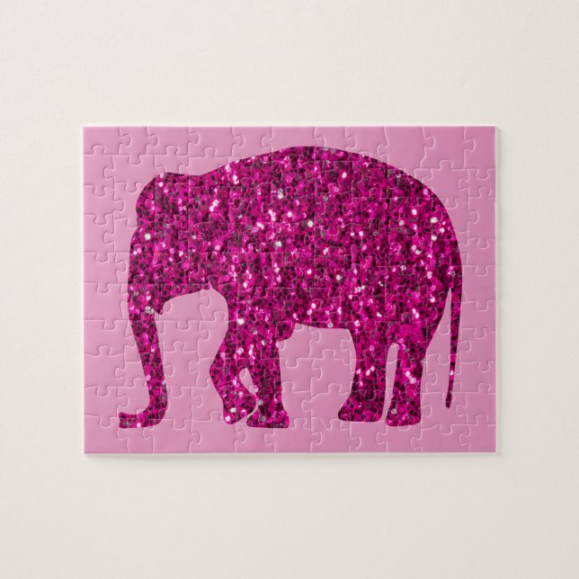 Sparkly hot pink Elephant faux sparkles Jigsaw Puzzle (Horizontal)