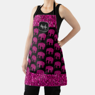 Sparkly hot pink Elephant faux sparkles Monogram Apron