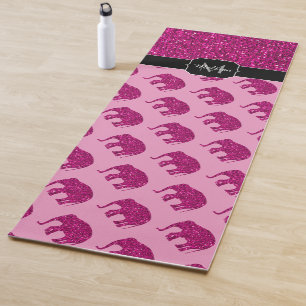 Sparkly hot pink Elephant faux sparkles Monogram Yoga Mat