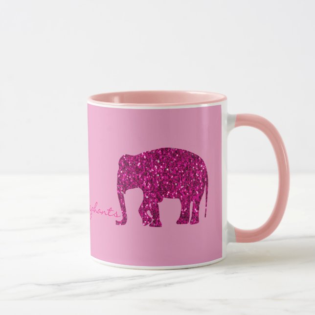 Sparkly hot pink Elephant faux sparkles on pink Mug (Right)