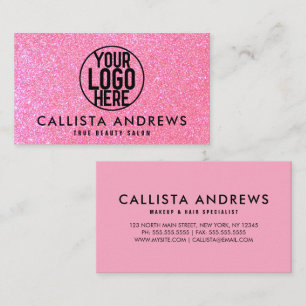 Sparkly Hot Pink Glitter Makeup Hair Salon Logo Business Card