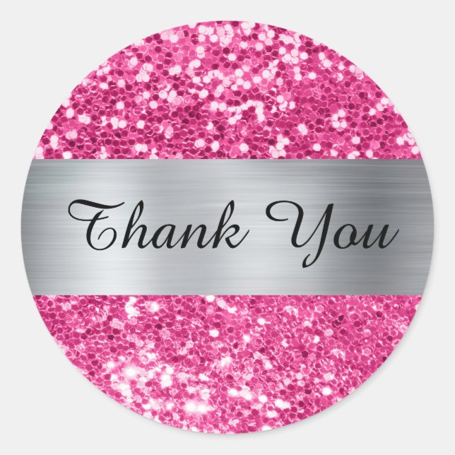 Sparkly Hot Pink Glitter Silver Shimmer Foil Classic Round Sticker (Front)
