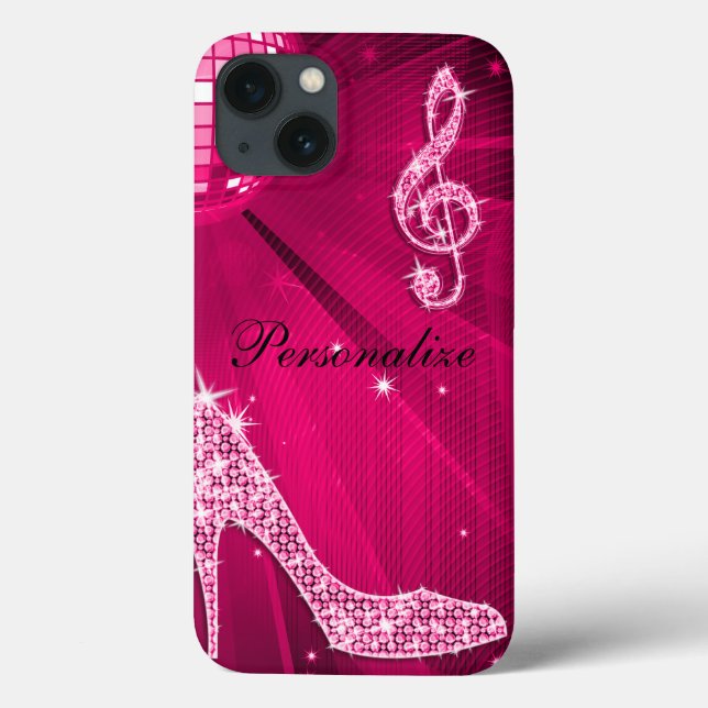 Sparkly Hot Pink Music Note & Stiletto Heel Case-Mate iPhone Case (Back)