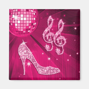 Sparkly Hot Pink Music Note & Stiletto Heel Magnet