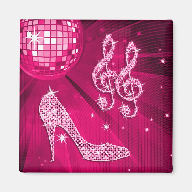 Sparkly Hot Pink Music Note & Stiletto Heel Magnet (Front)