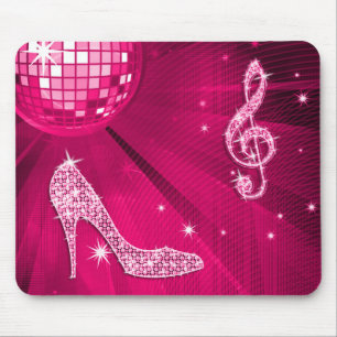 Sparkly Hot Pink Music Note & Stiletto Heel Mouse Pad