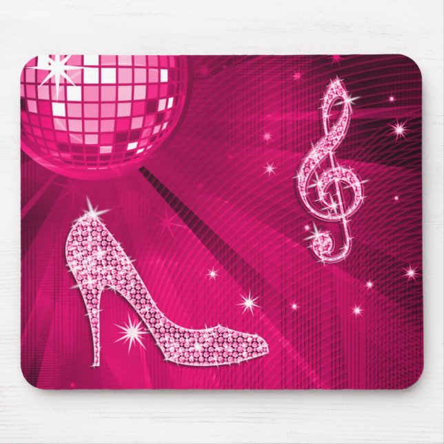 Sparkly Hot Pink Music Note & Stiletto Heel Mouse Pad (Front)