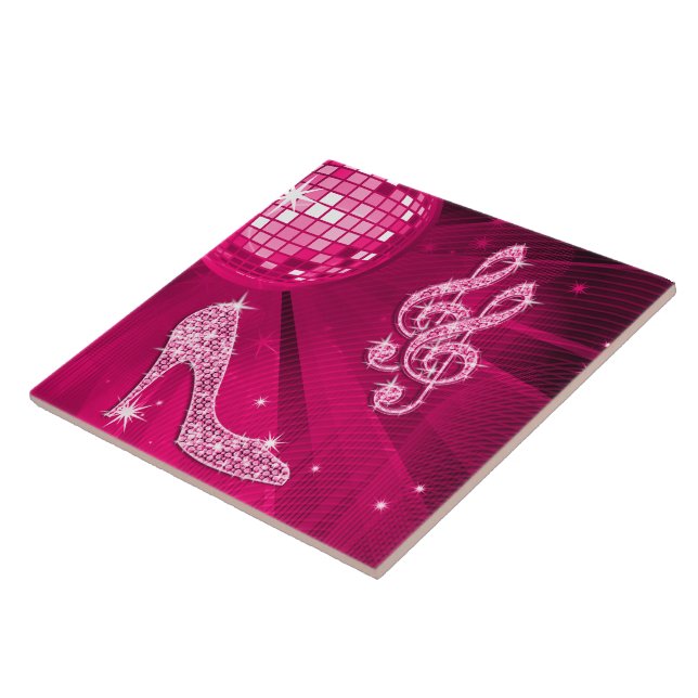 Sparkly Hot Pink Music Note & Stiletto Heel Tile (Side)