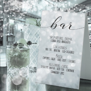 Sparkly Ice Blue Bokeh Bar Signature Cocktails