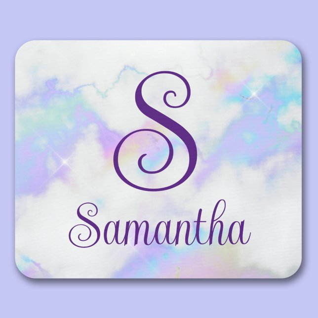 Sparkly Iridescent Rainbow Marble Monogram Name Mouse Pad (Sparkly Iridescent Rainbow Marble Monogram Name Mouse Pad)