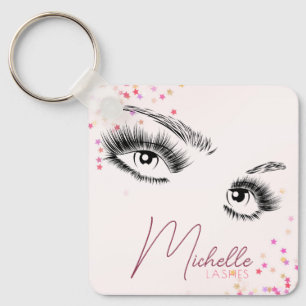 Sparkly Lashes Pink Glitter Confetti Makeup QR Key Ring