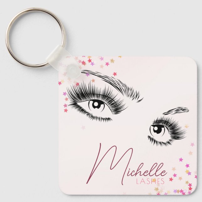 Sparkly Lashes Pink Glitter Confetti Makeup QR Key Ring (Front)
