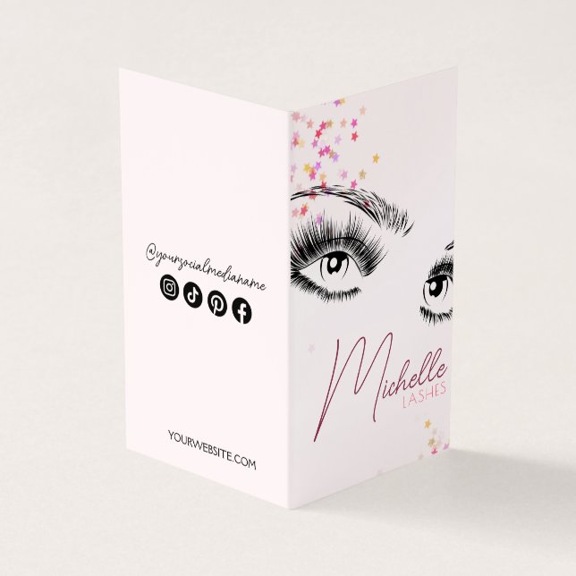 Sparkly Lashes Pink Glitter Star Confetti Makeup Business Card (Outside)