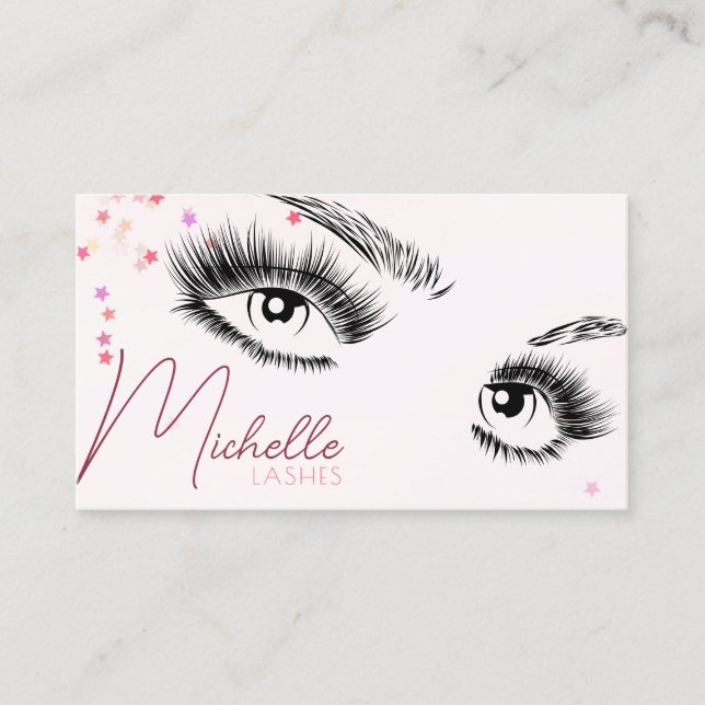 Sparkly Lashes Pink Glitter Star Confetti Makeup Business Card (Front)