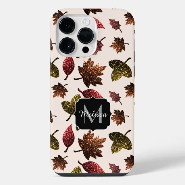 Sparkly leaves fall autumn pattern Monogram iPhone Case (Back)