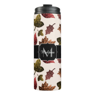 Sparkly leaves fall autumn pattern Monogram Thermal Tumbler