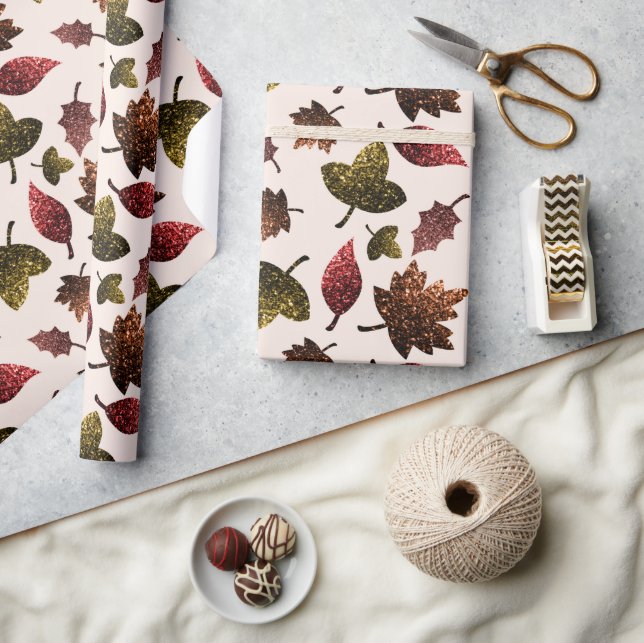 Sparkly leaves fall autumn sparkles pattern wrapping paper (Crafts)
