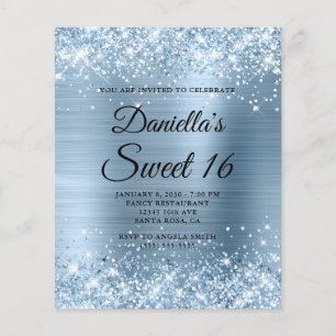 Sparkly Light Blue Glitter and Foil Sweet 16 Flyer