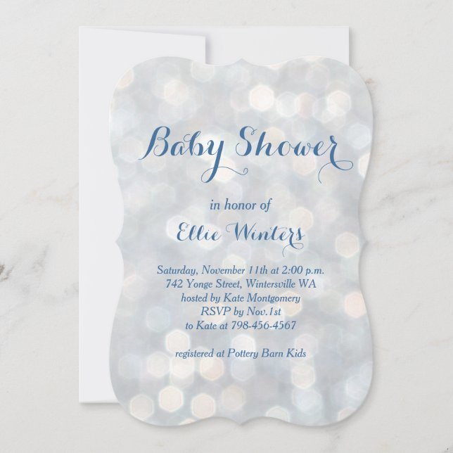 Sparkly Lights Blue Baby Shower Invitation (Front)