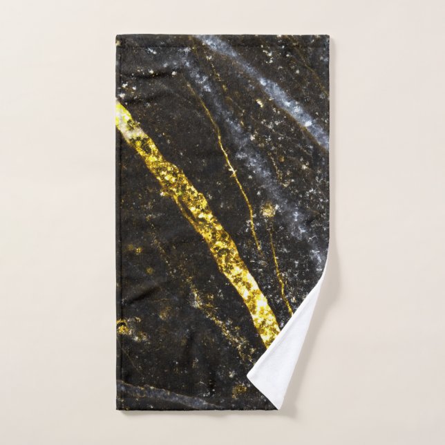 Sparkly line gold black chic abstract bling hand towel (Hand Towel)