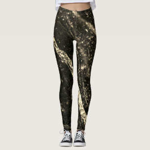 Sparkly line gold black chic abstract bling leggings