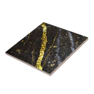 Sparkly line gold black chic abstract ceramic tile