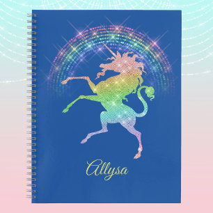 Sparkly Looking Raring Unicorn Against Rainbow Notebook