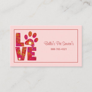 Sparkly Love Dog Walker Pet Services Pink Business Card