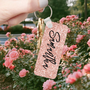 Sparkly Luxury Blush Rose Gold Glitter Key Ring