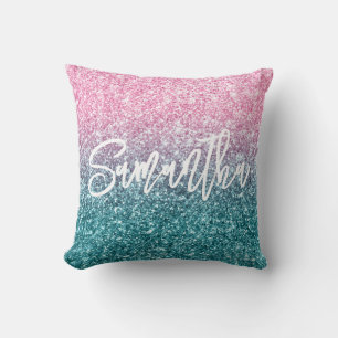 Sparkly Luxury Light Pink Teal Ombre Glitter Cushion